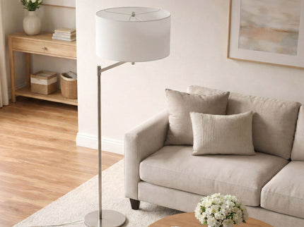 Horizon - Table Lamp With On / Off Switch Curved Base Linen Shade - Brushed Nickel / Silver / White