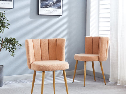 Modern Dining Chair (Set of 2) With Iron Tube Wood Color Legs, Shorthair Cushions And Comfortable Backrest, Suitable For Dining Room, Living Room, Cafe, Simple Structure