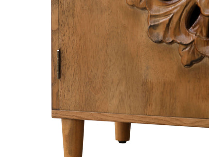 2 Door Accent Storage Cabinet With Floral Design, Sideboard For Living Room - Dark Brown