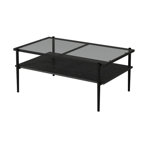 Rectangle Coffee Table With Tempered Glass Top And Legs, Modern Table For Living Room