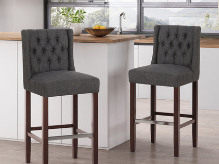 Solstara - Upholstered Dining Barstool With Button Tufted And Wing Back