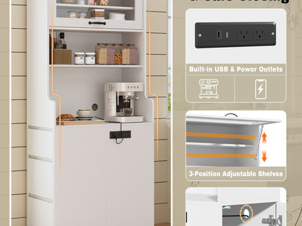 Pantry Cabinet With Hydraulic Flip Top And USB Charging Port
