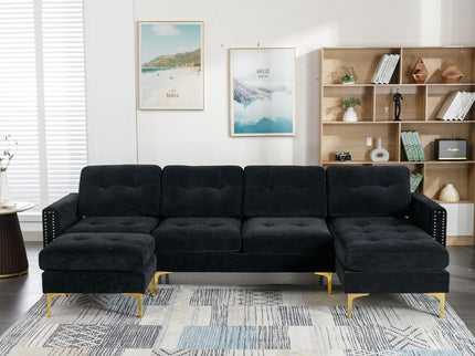 Modern L - Shape Convertible Sectional Sofa With Movable Ottoman