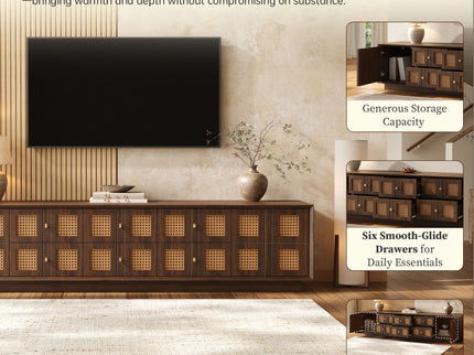 Media Console TV Stand With 6 Drawers & 2 Cabinets - Walnut