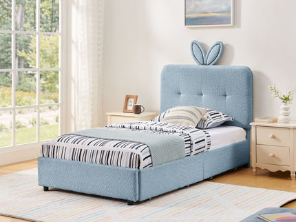 Upholstered Bed With Oversized Rabbit Ear Headboard, LED Lights & 4 Storage Drawers