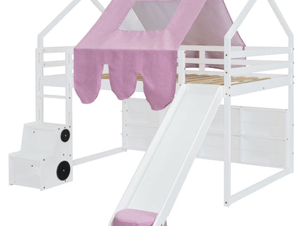 Loft Bed With House Shaped Frame And Tent