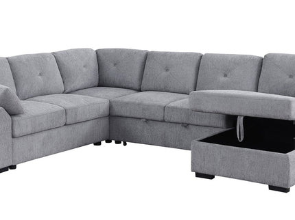 Nyhan - Upholstered Corner Sectional With Pull Out Loveseat And Storaged Chaise - Light Gray