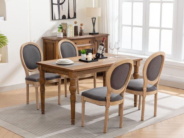 French Style Solid Wood Frame Antique Painting Fabric Back Dining Chair (Set of 2)