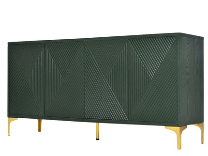Modern Wood Sideboard Cabinet With Carved Door Panels, Adjustable Shelves, And Sturdy Metal Legs
