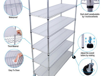 6 Tier 6000Lbs Capacity Nsf Metal Shelf Wire Shelving Unit, Heavy Duty Adjustable Storage Rack With Wheels & Shelf Liners For Commercial Grade Utility Steel Storage Rack