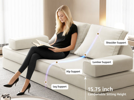 Multifunctional Convertible Sofa Bed With 2 Tumbler Backrests And 2 Pillows, Deep Seat Couch