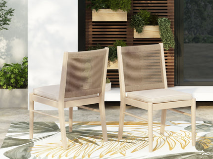 Cordoba - Dining Chair (Set of 2) With Acacia Wood Frame And Water Repellent Fabric - Beige / Yellow