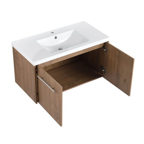 Modern Floating Bathroom Vanity With Resin Sink, Soft Close Doors
