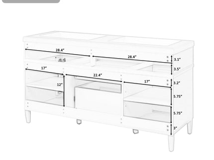Bathroom Vanity With Double Sink, 3 Drawers, 2 Doors, Adjustable Shelves, Freestanding - White