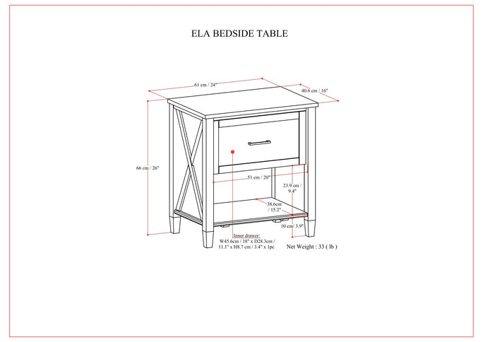 Ela - Bedside Table - Smoky Brown