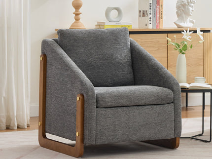Modern Upholstered Armchair With Wooden Side Frame