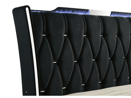Mika - LED Upholstered Bed With Tufted Wingback Headboard And Ambient Lighting