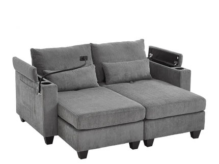 Convertible Chaise Lounge Sofa Chair With USB Ports, Cup Holders, Phone Holder And Storage