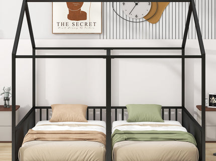 House Platform Beds, 2 Shared Beds, Metal Frame With Guardrails