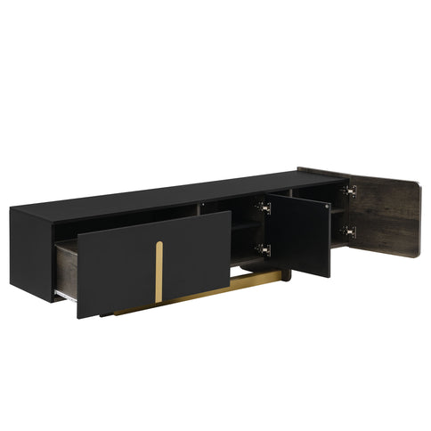TV Stand With 1 Drawer, 2 Cabinets And Adjustable Shelves