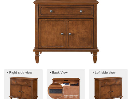Nightstand With Charging Station Bedside Table With Drawer And Double Door Storage
