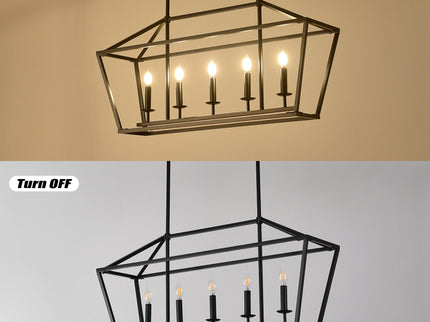 5 Light Farmhouse Kitchen Island Lighting, 5 Light Industrial Linear Chandelier For Dining Room Metal Hanging Pendant Light Fixture For Bedroom Living Room Hallway Conference Room - Matte Black