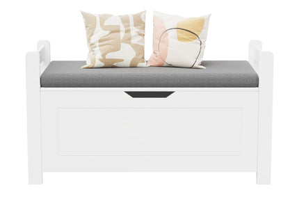 Kids Toy Box Chest Storage Cabinet With Cushion Seat Bench Flip Top Lid Safety Hinge - White