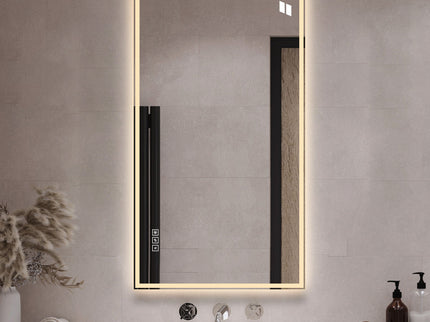 LED Bathroom Vanity Wall Mirror With Straight Edge Design, Frosted Glass Finish, Anti Fog, Dimmable 3 Color Lighting - Silver