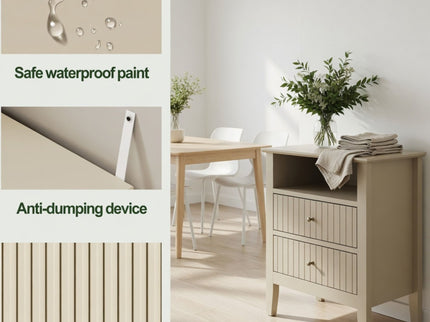 Fluted Nightstand With 2 Drawers