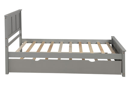 Platform Bed With Twin Trundle And Frame, Twin Size - Gray
