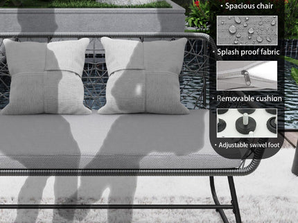 4 Piece Wicker Patio Furniture Set With Tempered Glass Table And Detachable Cushions