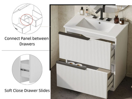 Fluted Bathroom Vanity With Ceramic Sink, Freestanding Cabinet