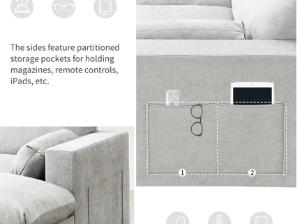 Modular Sectional With Storage Pockets, 5 Seat U Shaped Couch Set With Pillows, Free Combination Modern Cloud Sofa With 2 Movable Ottoman