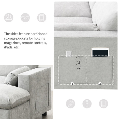Modular Sectional With Storage Pockets, 5 Seat U Shaped Couch Set With Pillows, Free Combination Modern Cloud Sofa With 2 Movable Ottoman
