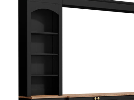Arched Entertainment Center Wall Unit With Bookshelf, Retro Large TV Stand
