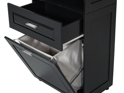 Tall Bathroom Cabinet With Tilt-Out Laundry Basket And Upper Storage