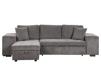 Modern L-Shape 3 Seat Reversible Sectional Couch, Pull Out Sleeper Sofa With Storage Chaise And 2 Stools For Living Room Furniture Set