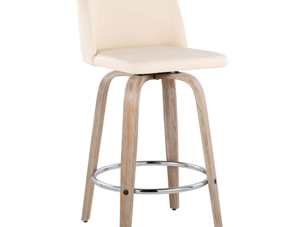 Toriano - Modern Design Fixed Height Counter Stool With Swivel With Round Footrest (Set of 2)