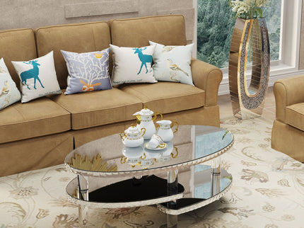 Coffee Table, Oval Double Layer Home Furnishing - Silver