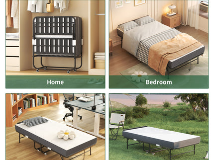 Twin Folding Bed With Adjustable Headboard, Memory Foam For Tall People, Heavy-Duty Portable On Wheels, Easy Assembly - Black