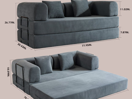 Convertible Sleeper Sofa Bed With Cylindrical Pillow, With Fixed Shape Frame