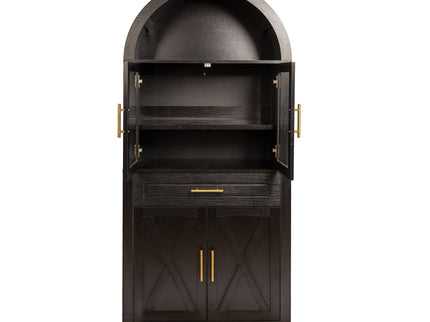 Arched Kitchen Pantry Cabinet With Adjustable Shelves And Barn Door Design