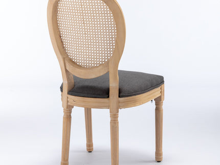 French Style Solid Wood Frame Antique Painting Fabric Rattan Back Dining Chair (Set of 2)