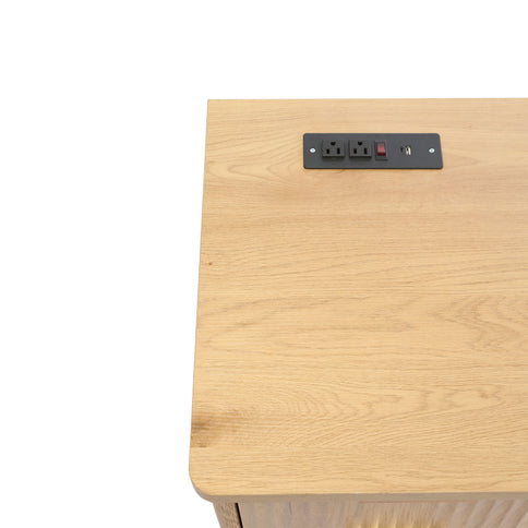 Fluted Coffee Bar Cabinet With Mini Fridge Space & Charging Station - Natural
