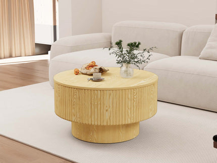 Modern Circular Coffee Table With Stripe Design And Storage Space