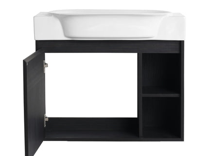 28" Wall Mounted Bathroom Vanity With Sink & Soft Close Door - Black Chestnut