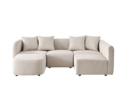 L-Shaped Modular Sectional Sofa With Ottoman, Living Room Furniture Set - Beige