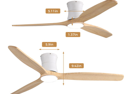 52" Ceiling Fan With Light, Dimmable DC Reversible Motor, 3 Blades