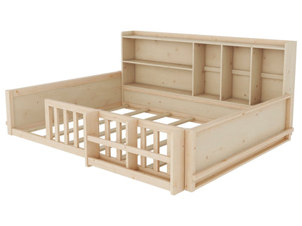 Platform Bed Frame With Guardrail, Storage Shelves & Bookshelf