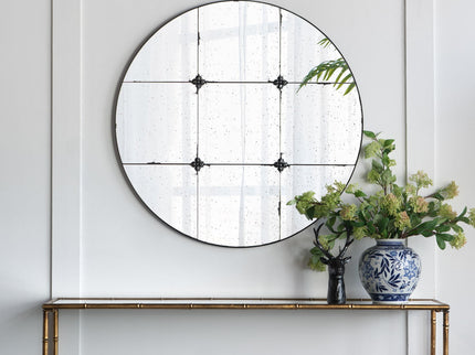 Traditional Decor Style Round Antique Glass Wall Mirror, Wall Decor For For Bathroom Entryway Console Lean Against Wall - Black